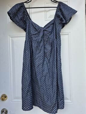 LA Relaxed Blue Cotton Chambray Eyelet Mini Farmcore Sundress Size Medium